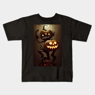 Halloween monster with scary pumpkin head Kids T-Shirt